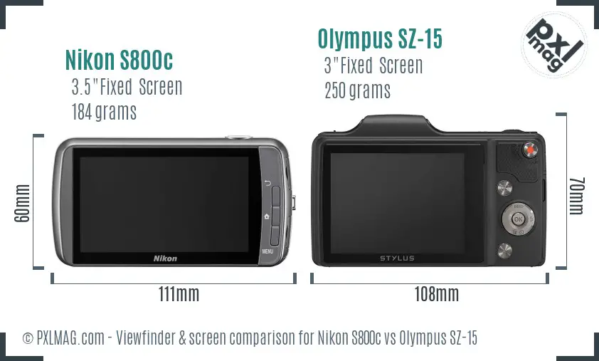 Nikon S800c vs Olympus SZ-15 Screen and Viewfinder comparison