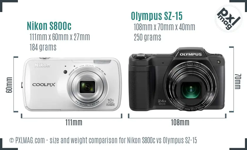 Nikon S800c vs Olympus SZ-15 size comparison