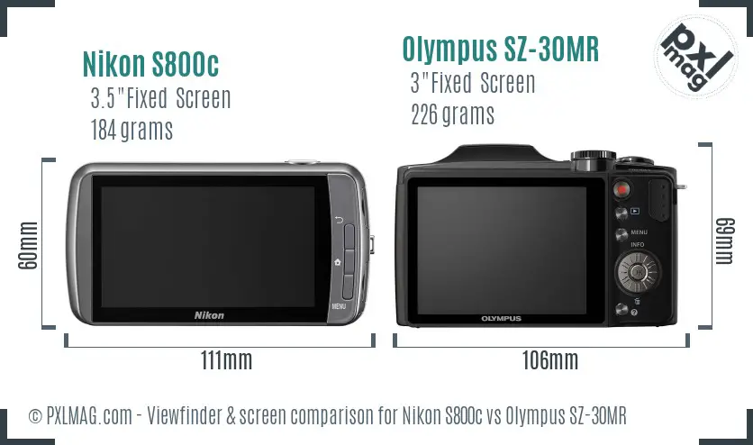 Nikon S800c vs Olympus SZ-30MR Screen and Viewfinder comparison