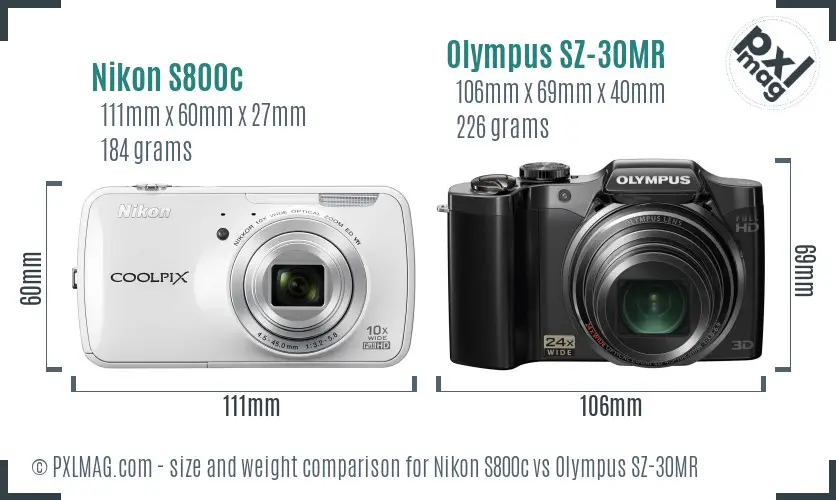 Nikon S800c vs Olympus SZ-30MR size comparison