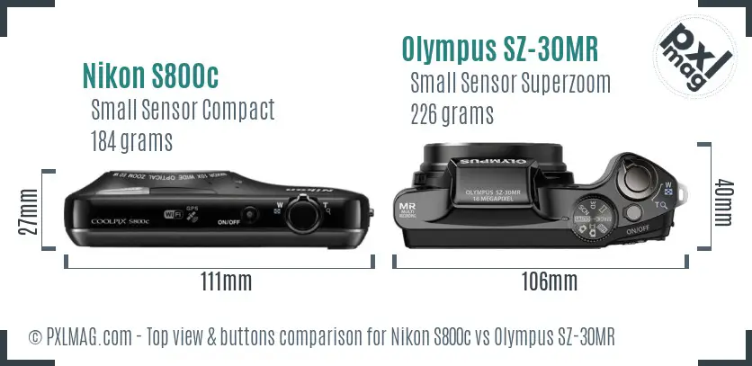 Nikon S800c vs Olympus SZ-30MR top view buttons comparison