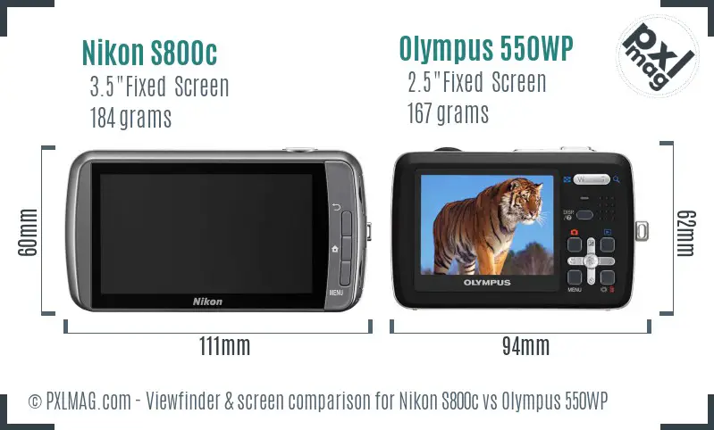 Nikon S800c vs Olympus 550WP Screen and Viewfinder comparison