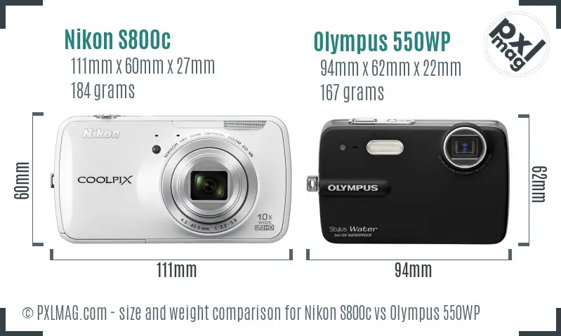Nikon S800c vs Olympus 550WP size comparison