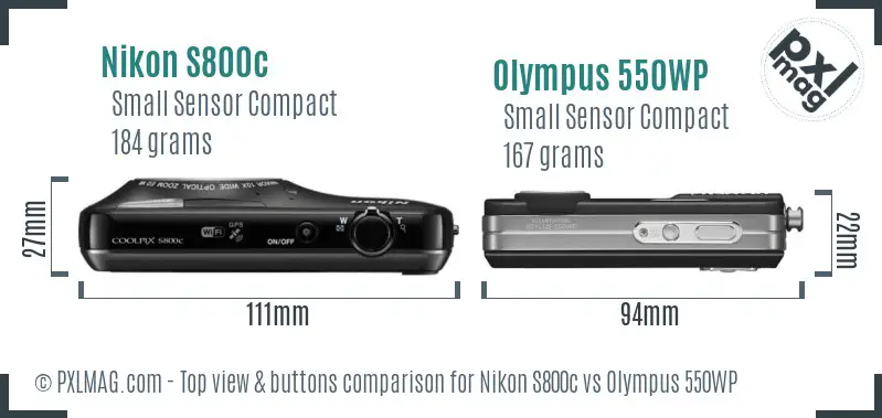 Nikon S800c vs Olympus 550WP top view buttons comparison
