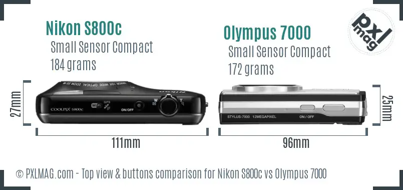 Nikon S800c vs Olympus 7000 top view buttons comparison