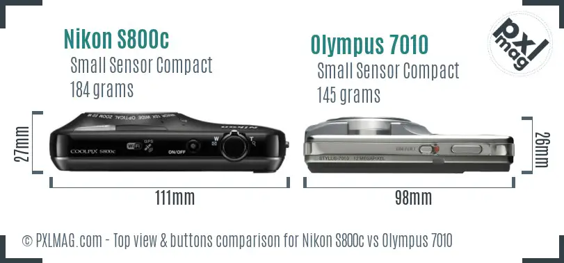 Nikon S800c vs Olympus 7010 top view buttons comparison