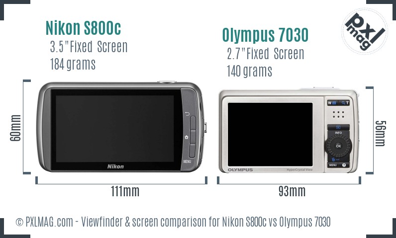 Nikon S800c vs Olympus 7030 Screen and Viewfinder comparison