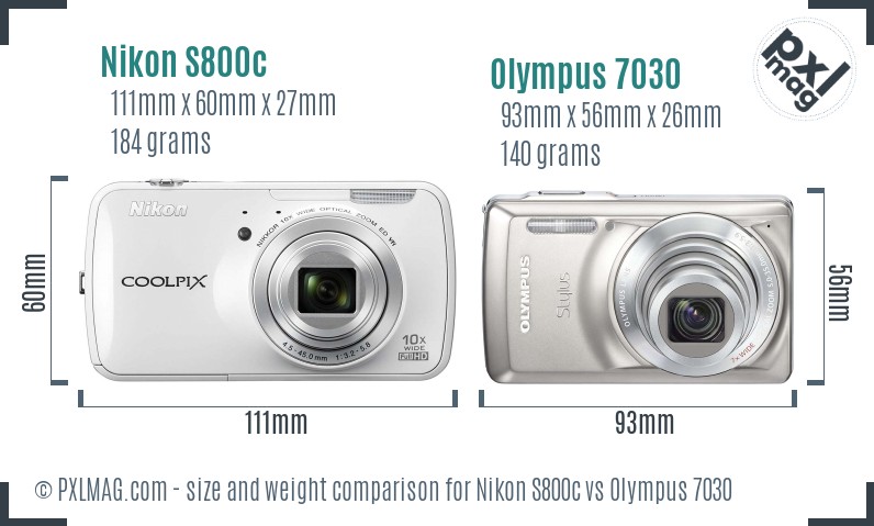 Nikon S800c vs Olympus 7030 size comparison Nikon S800c vs Olympus 7030 size comparison