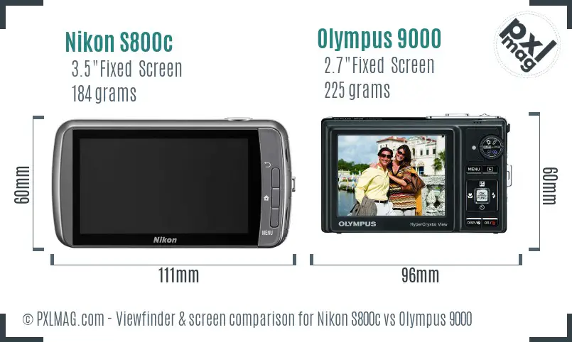 Nikon S800c vs Olympus 9000 Screen and Viewfinder comparison