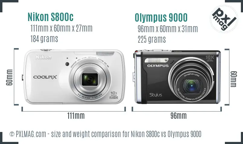 Nikon S800c vs Olympus 9000 size comparison
