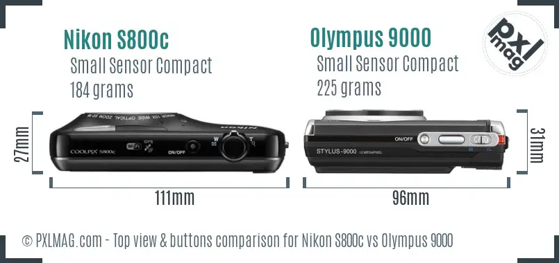 Nikon S800c vs Olympus 9000 top view buttons comparison