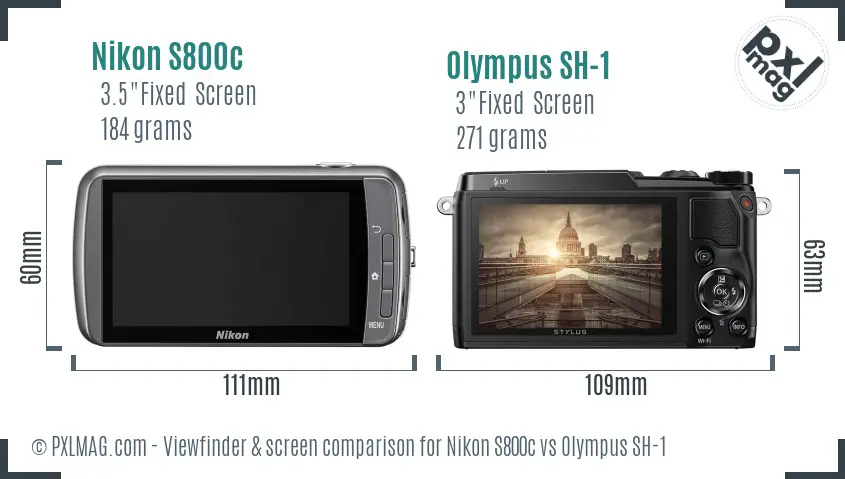 Nikon S800c vs Olympus SH-1 Screen and Viewfinder comparison