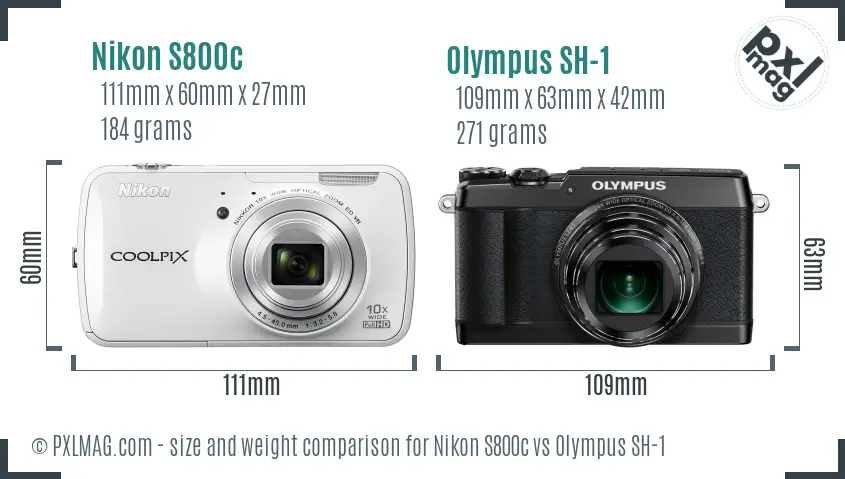 Nikon S800c vs Olympus SH-1 size comparison