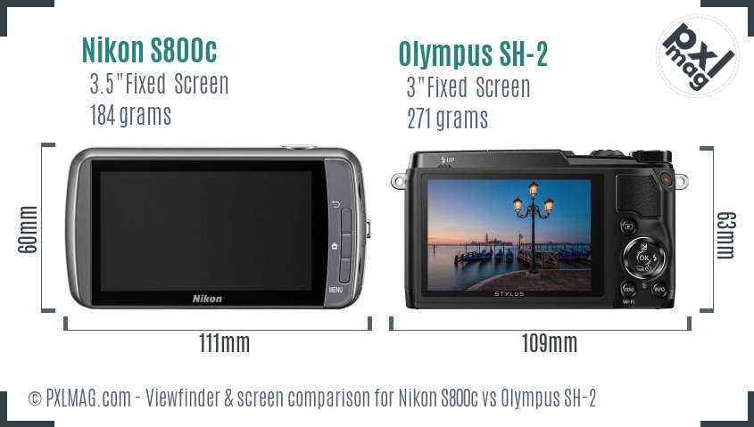 Nikon S800c vs Olympus SH-2 Screen and Viewfinder comparison