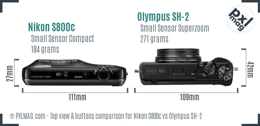 Nikon S800c vs Olympus SH-2 top view buttons comparison