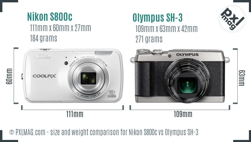 Nikon S800c vs Olympus SH-3 size comparison