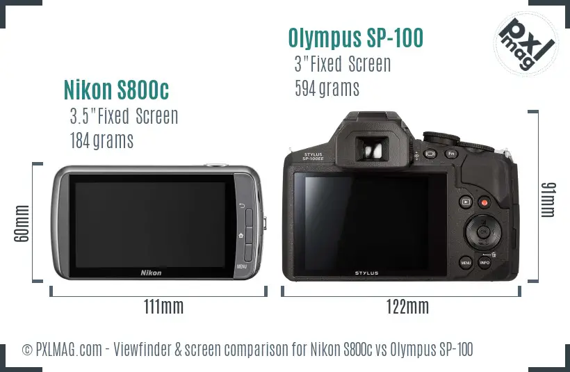 Nikon S800c vs Olympus SP-100 Screen and Viewfinder comparison