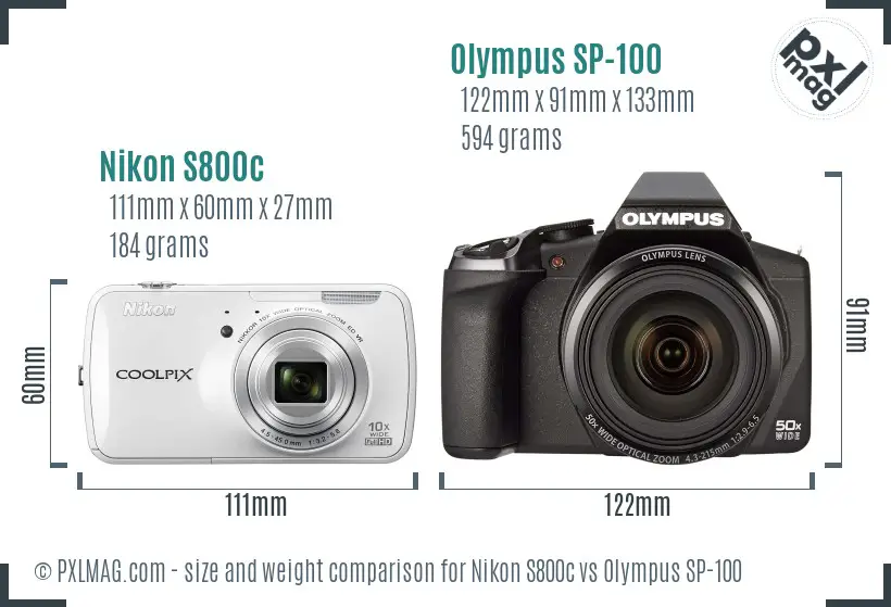 Nikon S800c vs Olympus SP-100 size comparison