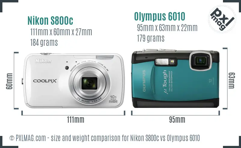 Nikon S800c vs Olympus 6010 size comparison