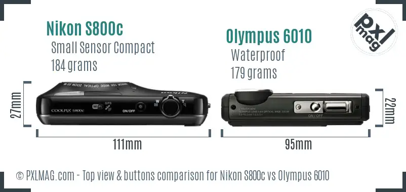 Nikon S800c vs Olympus 6010 top view buttons comparison