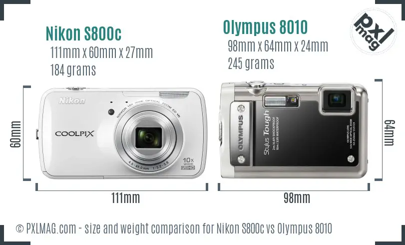 Nikon S800c vs Olympus 8010 size comparison