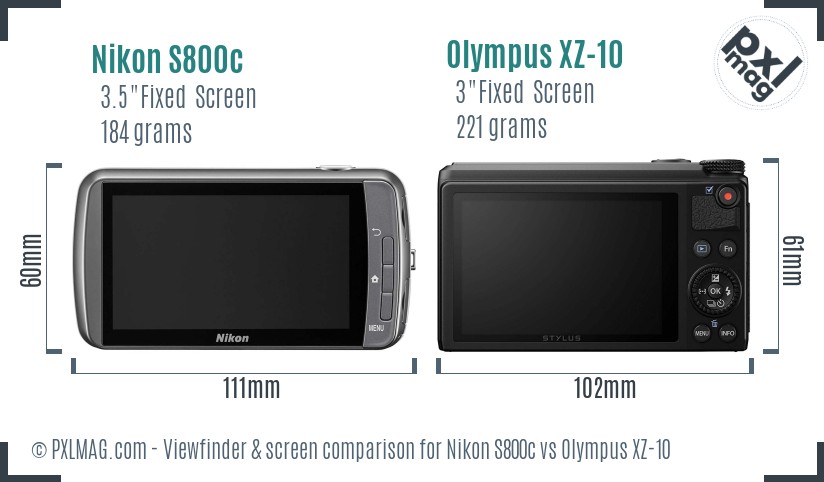 Nikon S800c vs Olympus XZ-10 Screen and Viewfinder comparison