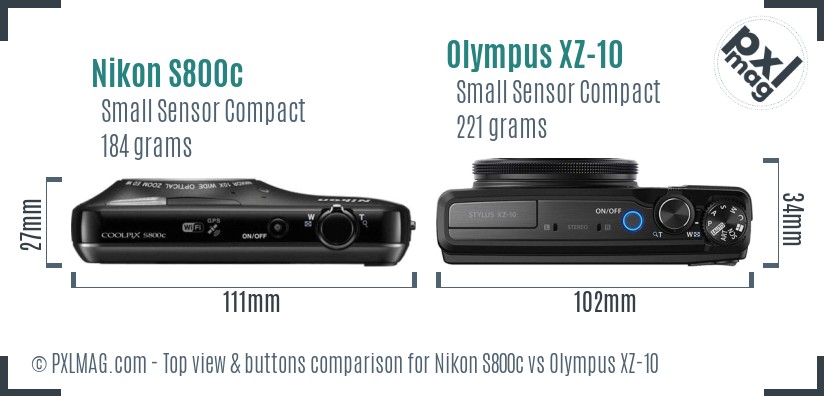Nikon S800c vs Olympus XZ-10 top view buttons comparison