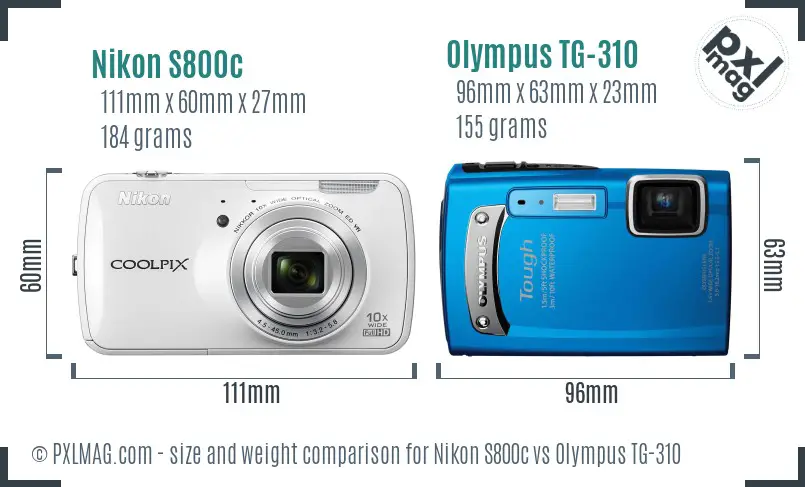 Nikon S800c vs Olympus TG-310 size comparison Nikon S800c vs Olympus TG-310 size comparison
