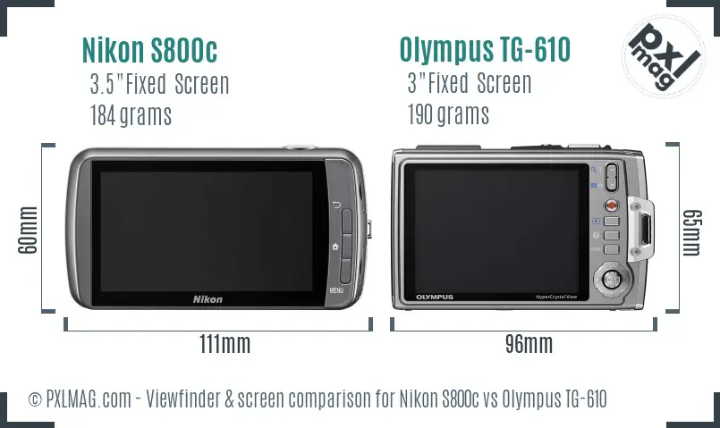 Nikon S800c vs Olympus TG-610 Screen and Viewfinder comparison