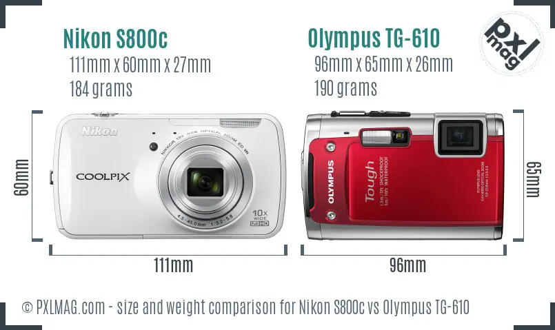 Nikon S800c vs Olympus TG-610 size comparison