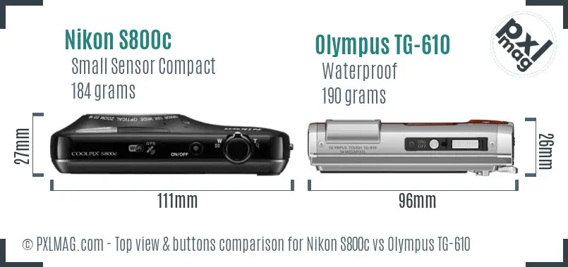 Nikon S800c vs Olympus TG-610 top view buttons comparison