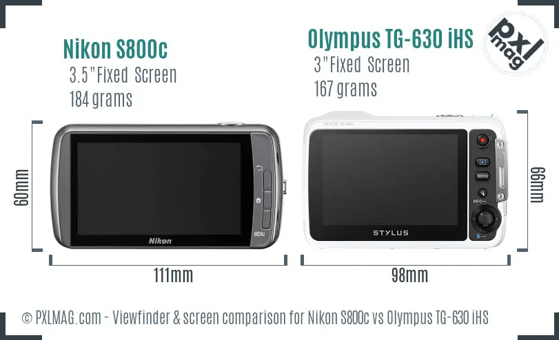 Nikon S800c vs Olympus TG-630 iHS Screen and Viewfinder comparison