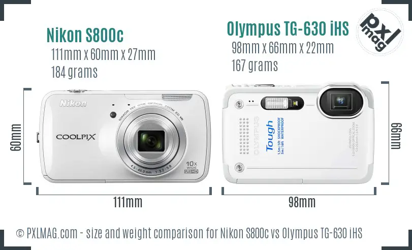 Nikon S800c vs Olympus TG-630 iHS size comparison