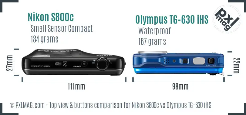 Nikon S800c vs Olympus TG-630 iHS top view buttons comparison