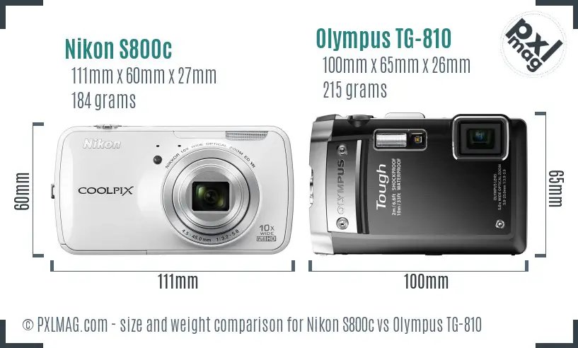 Nikon S800c vs Olympus TG-810 size comparison