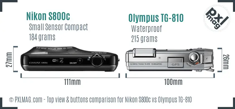 Nikon S800c vs Olympus TG-810 top view buttons comparison