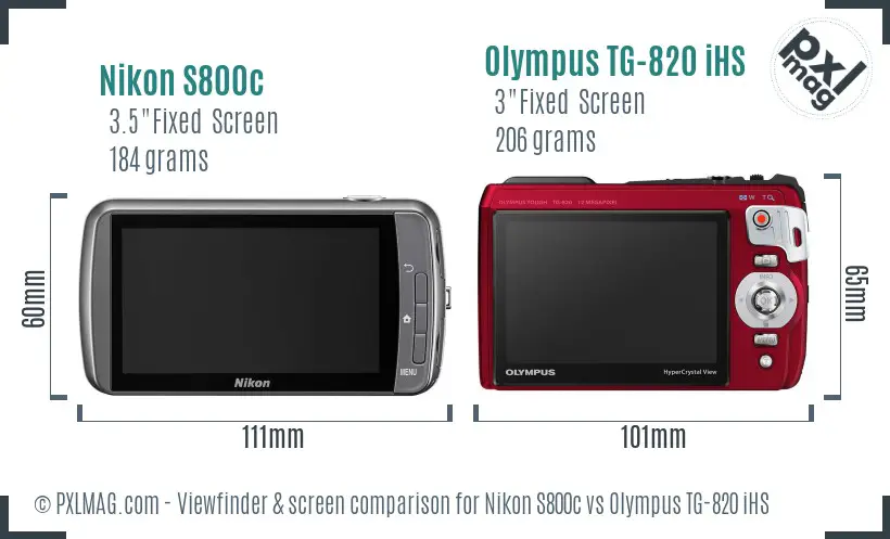 Nikon S800c vs Olympus TG-820 iHS Screen and Viewfinder comparison