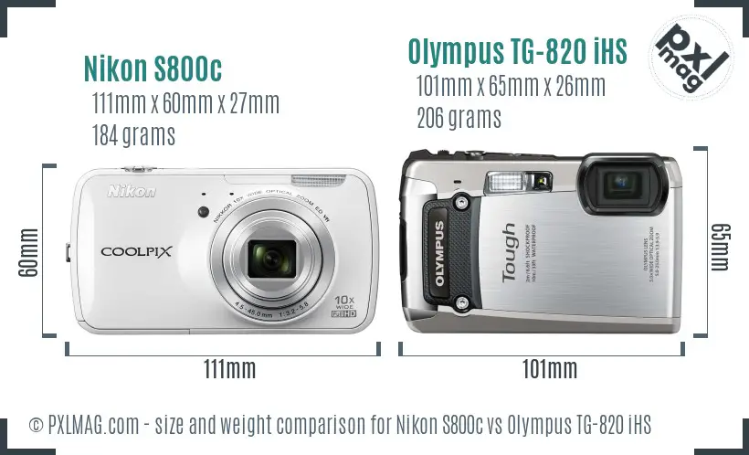 Nikon S800c vs Olympus TG-820 iHS size comparison