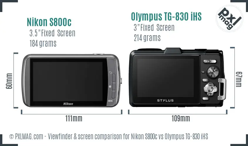 Nikon S800c vs Olympus TG-830 iHS Screen and Viewfinder comparison