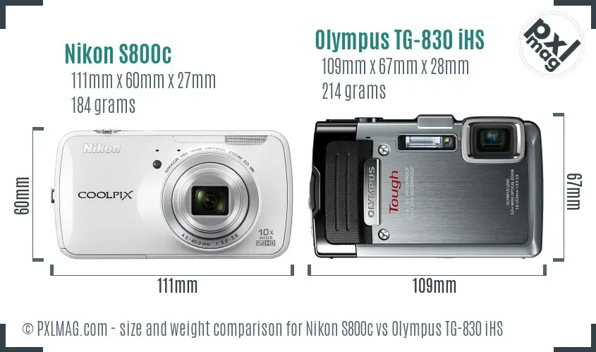 Nikon S800c vs Olympus TG-830 iHS size comparison