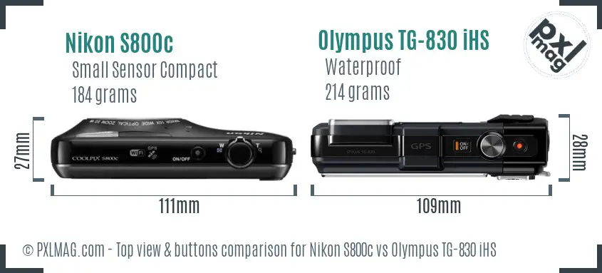 Nikon S800c vs Olympus TG-830 iHS top view buttons comparison