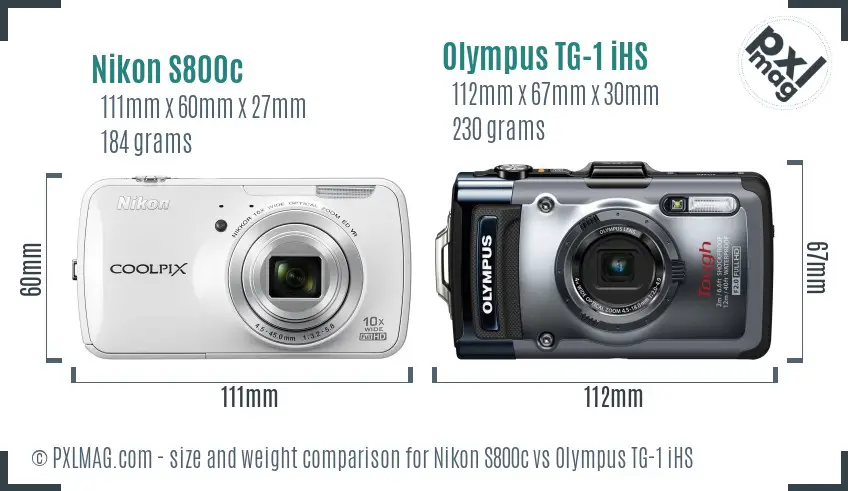 Nikon S800c vs Olympus TG-1 iHS size comparison Nikon S800c vs Olympus TG-1 iHS size comparison