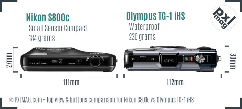 Nikon S800c vs Olympus TG-1 iHS top view buttons comparison Nikon S800c vs Olympus TG-1 iHS top view buttons comparison