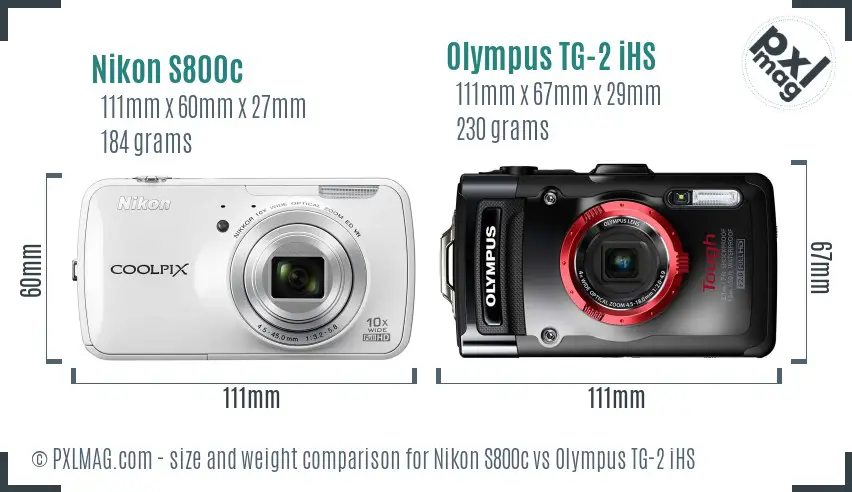 Nikon S800c vs Olympus TG-2 iHS size comparison