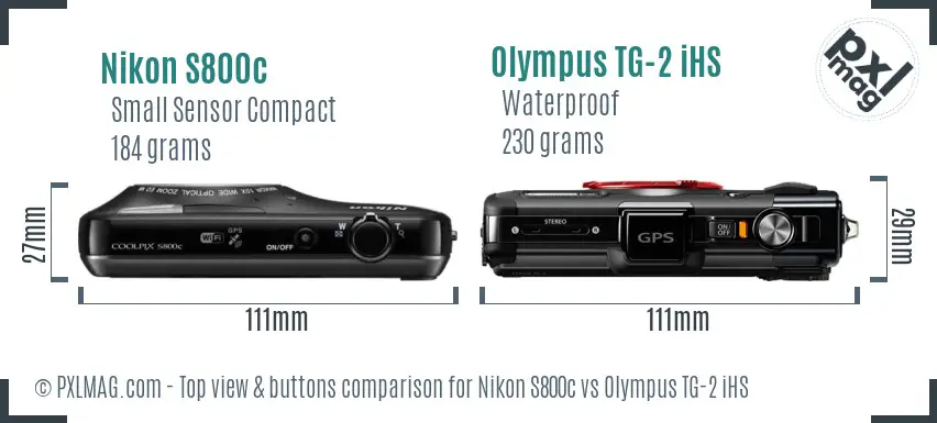 Nikon S800c vs Olympus TG-2 iHS top view buttons comparison