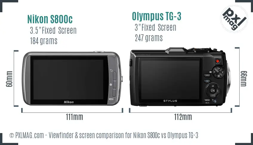 Nikon S800c vs Olympus TG-3 Screen and Viewfinder comparison