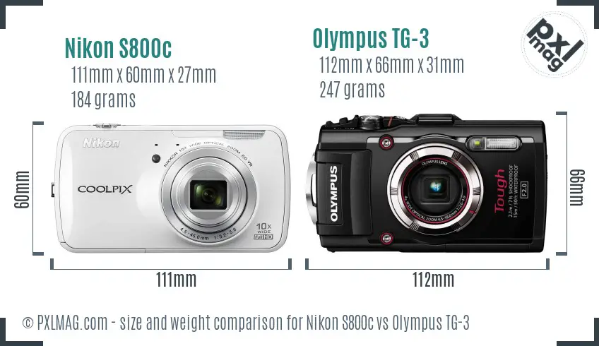 Nikon S800c vs Olympus TG-3 size comparison