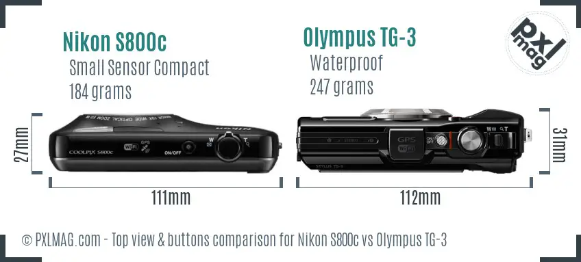 Nikon S800c vs Olympus TG-3 top view buttons comparison