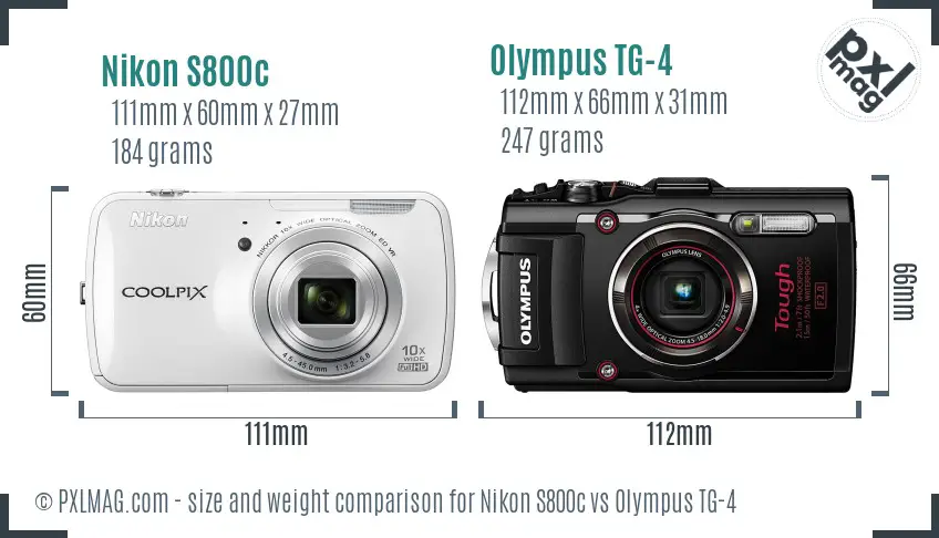 Nikon S800c vs Olympus TG-4 size comparison Nikon S800c vs Olympus TG-4 size comparison