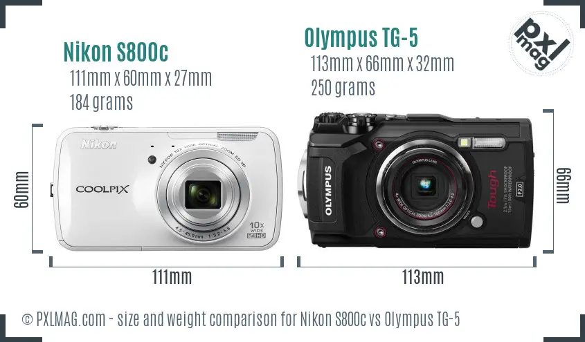 Nikon S800c vs Olympus TG-5 size comparison